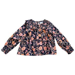 Old Navy Girls Long Sleeve Top Size 8 Floral Print Shirt Smocked Blouse Elastic